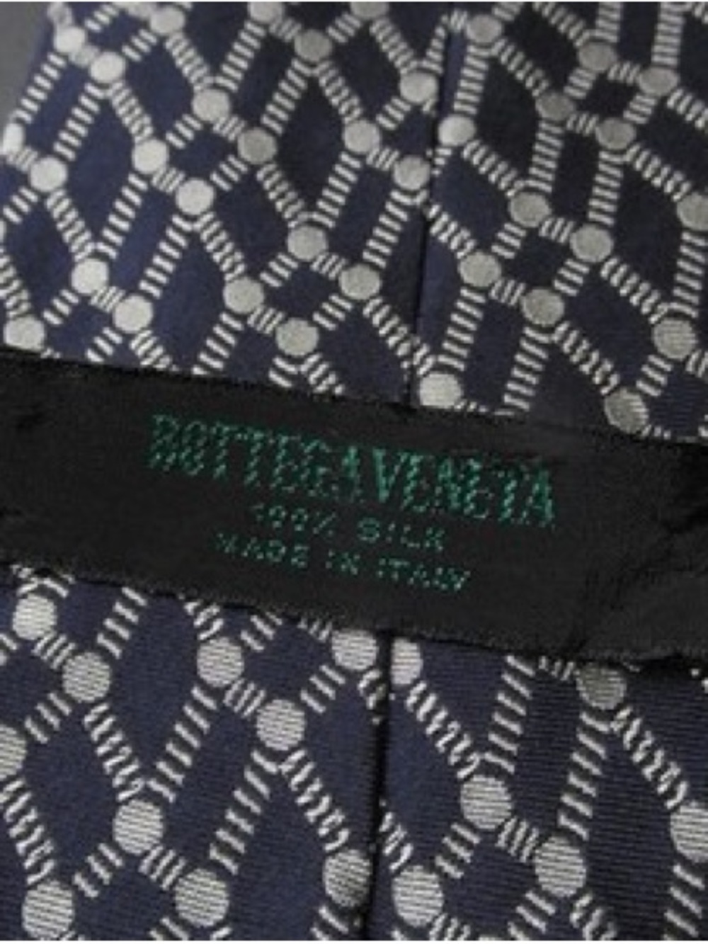 Bottega Veneta Navy & Silver Geometric Silk Tie